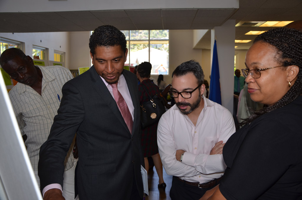 L-R: Hon. Camillo Gonsalves, Minister of Foreign Affairs, Foreign Trade, Commerce and Information Technology, Elias Villalba, Charge d'Affaires, Venezuela and Melene Glynn, OAS Representative, at Inter-American Exhibit 2014(April 14, 2014)